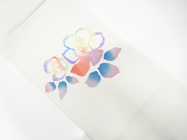 手描き　花模様　名古屋帯